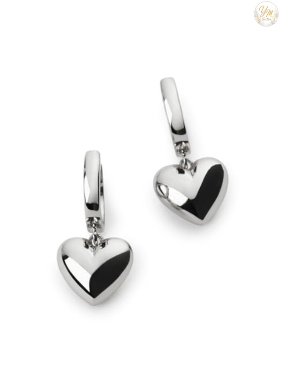 Rhodium Plated Hoop Earrings for Women Heart Charm Puff